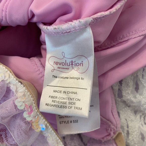 Revolution Dance Costume Girls Sz XXLC Lilac Purple DRESS Shimmer Stretch Tull - Picture 6 of 11